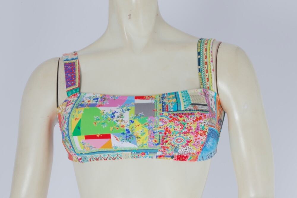 Johnny Was Multicolor Floral Geometric Patchwork Bandeau Bikini Top Bralette S